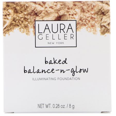 Laura Geller, Baked Balance-N-Glow, Illuminating Foundation, Light, 0.28 oz (8 g):Foundation, وجه