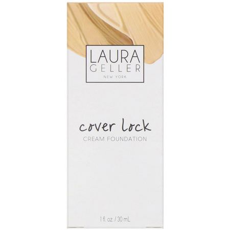 Laura Geller, Cover Lock, Cream Foundation, Porcelain, 1 fl oz (30 ml):Foundation, وجه