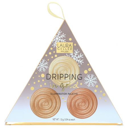 Laura Geller, Dripping in Gold, Illuminator Palette, 0.04 oz (1.2 g) Each:هدايا الماكياج, تمييز الشعر