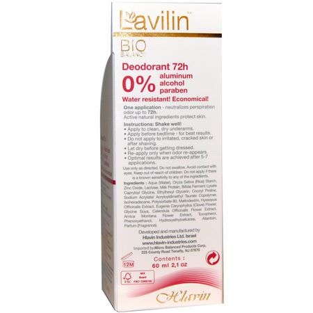 Lavilin, 72h Deodorant, 2.1 oz (60 ml):مزيل العرق, الحمام