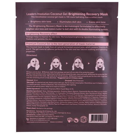 Leaders, Coconut Gel Brightening Recovery Mask, 1 Mask, 30 ml:أقنعة التفتيح, أقنعة ال,جه K-جمال