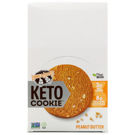 Lenny & Larry's, Keto Cookies, Peanut Butter, 12 Cookies, 1.6 oz (45 g) Each:ال,جبات الخفيفة, ملفات تعريف الارتباط للبر,تين