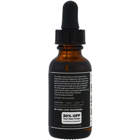Leven Rose, 100% Pure Organic Beard Oil, Fragrance Free, 1 fl oz (30 ml):Beard Care, Shaving