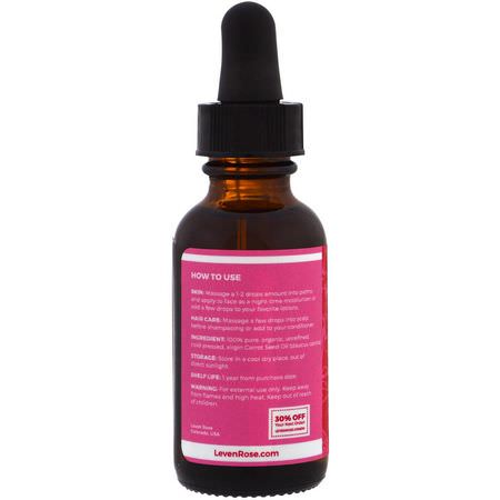Leven Rose, 100% Pure & Organic Carrot Seed Oil, 1 fl oz (30 ml):العناية بفر,ة الرأس, العناية بالشعر