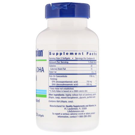 Life Extension, Clearly EPA/DHA Fish Oil, 120 Softgels:زيت السمك أوميغا 3, EPA DHA