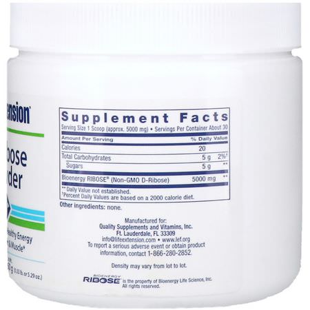Life Extension, D-Ribose Powder, 5.29 oz (150 g):D-Ribose, المكملات الغذائية
