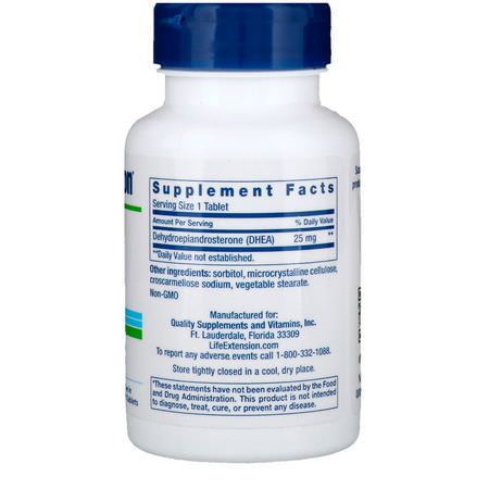 Life Extension, DHEA, 25 mg, 100 Dissolve in Mouth Tablets:DHEA, المكملات الغذائية