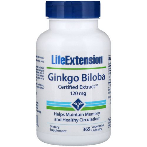 Life Extension, Ginkgo Biloba, Certified Extract, 120 mg, 365 Vegetarian Capsules فوائد