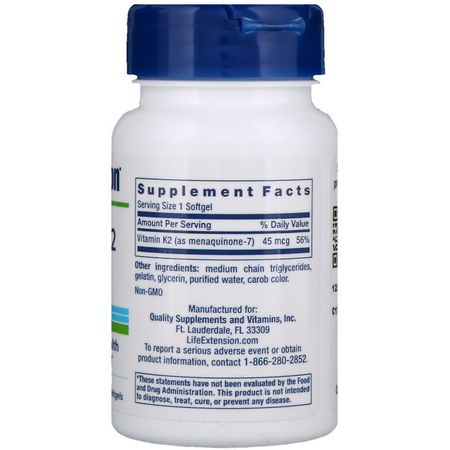 Life Extension, Low Dose Vitamin K2 (MK-7), 45 mcg, 90 Softgels:فيتامين K, الفيتامينات