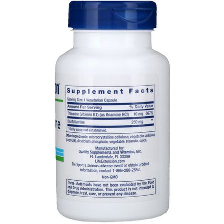 Life Extension, Mega Benfotiamine, 250 mg, 120 Vegetable Capsule:Benfotiamine, مضادات الأكسدة