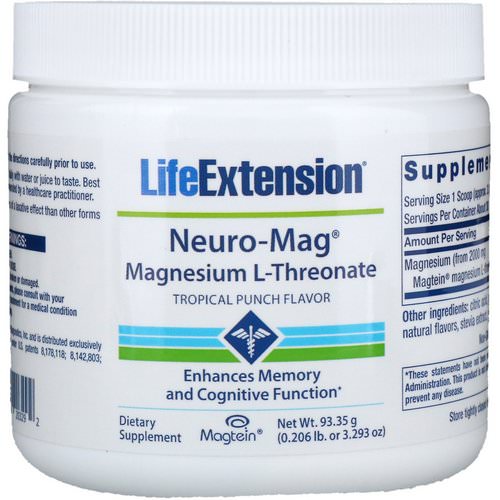 Life Extension, Neuro-Mag, Magnesium L-Threonate, Tropical Punch Flavor, 3.293 oz (93.35 g) فوائد
