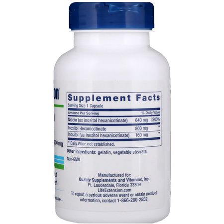 Life Extension, No Flush Niacin, 800 mg, 100 Capsules:B3 Niacin,فيتامين B