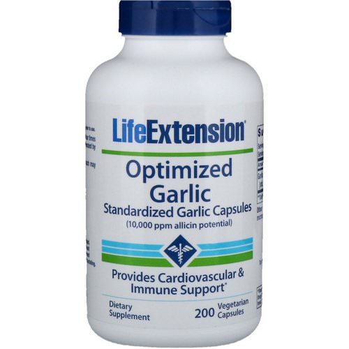 Life Extension, Optimized Garlic, Standardized Garlic Capsules, 200 Vegetarian Capsules فوائد
