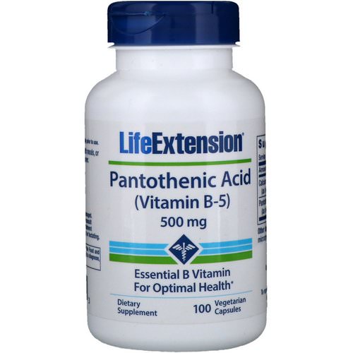 Life Extension, Pantothenic Acid, (Vitamin B-5), 500 mg, 100 Vegetarian Capsules فوائد