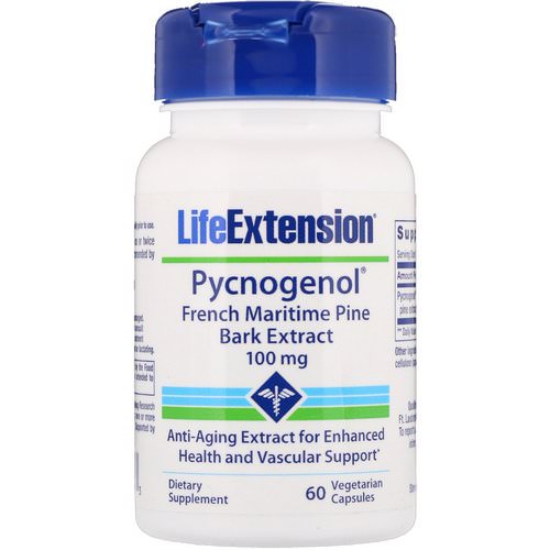 Life Extension, Pycnogenol, French Maritime Pine Bark Extract, 100 mg, 60 Vegetarian Capsules فوائد