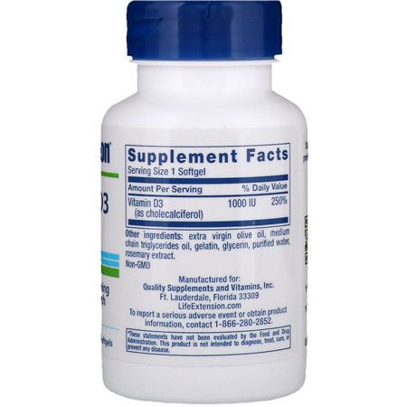 Life Extension, Vitamin D3, 1000 IU, 250 Softgels:D3 Cholecalciferol, فيتامين D