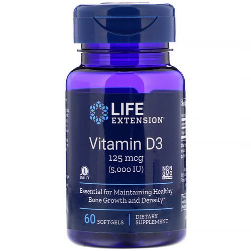 Life Extension, Vitamin D3, 125 mcg (5,000 IU), 60 Softgels فوائد