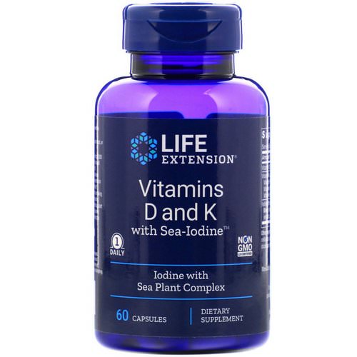 Life Extension, Vitamins D and K with Sea-Iodine, 60 Capsules فوائد