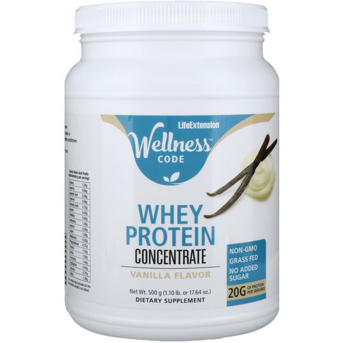 Life Extension, Wellness Code, Whey Protein Concentrate, Vanilla Flavor, 1.1 lbs (500 g) فوائد