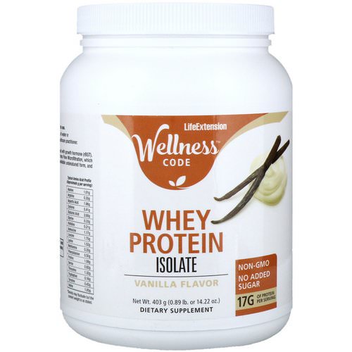 Life Extension, Wellness Code, Whey Protein Isolate, Vanilla Flavor, 0.89 lb (403 g) فوائد