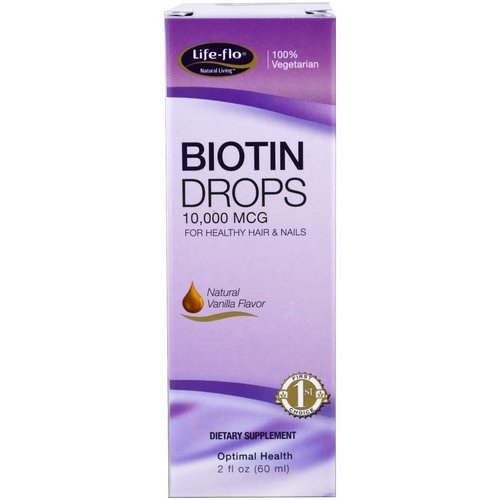 Life-flo, Biotin Drops, For Healthy Hair & Nails, Natural Vanilla Flavor, 10,000 mcg, 2 fl oz (60 ml) فوائد