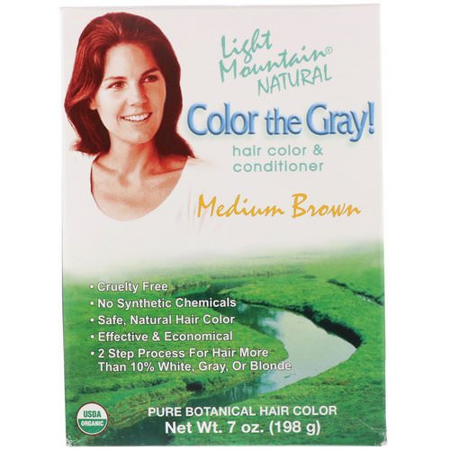 Light Mountain, Color the Gray! Natural Hair Color & Conditioner, Medium Brown, 7 oz (198 g) فوائد