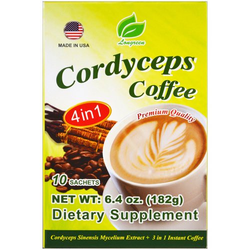 Longreen, 4 in 1 Cordyceps Coffee, 10 Sachets, 6.4 oz (182 g) فوائد