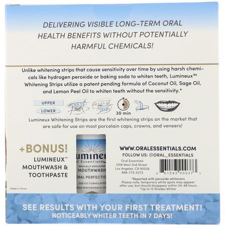 Lumineux Oral Essentials, Whitening Strips, 28 Strips + Bonus Mouthwash & Toothpaste, 28 Strips:العناية بالفم, تبييض