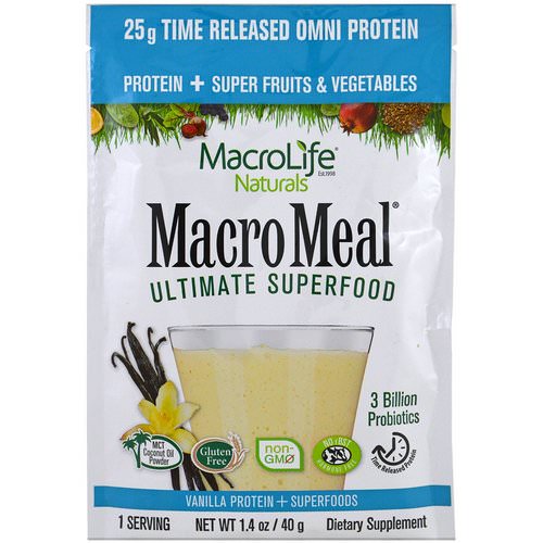 Macrolife Naturals, Macromeal Ultimate Superfood, Vanilla Protein + Superfoods, 1.4 oz (40 g) فوائد