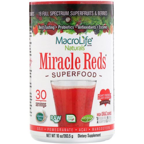 Macrolife Naturals, Miracle Reds, Superfood, Goji-Pomegranate-Acai-Mangosteen, 10 oz (283.5 g) فوائد
