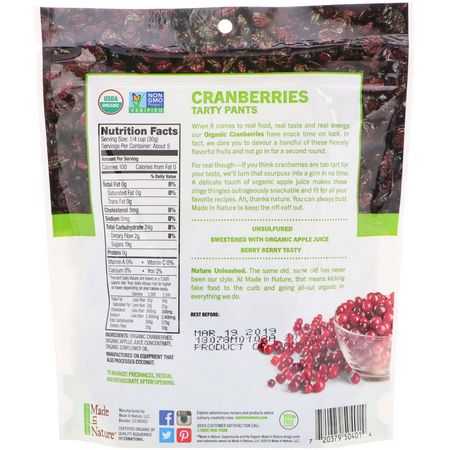 Made in Nature, Organic Dried Cranberries, Ripe & Ready Supersnacks, 5 oz (142 g):,جبات الخضر,ات الخفيفة ,الت,ت البري