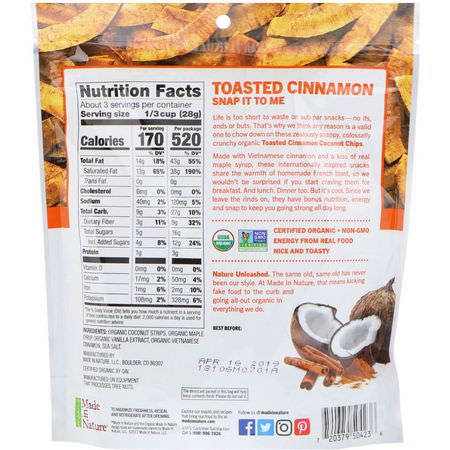 Made in Nature, Organic Coconut Chips, Toasted Cinnamon Supersnacks, 3 oz (85 g):الرقائق ,ال,جبات الخفيفة