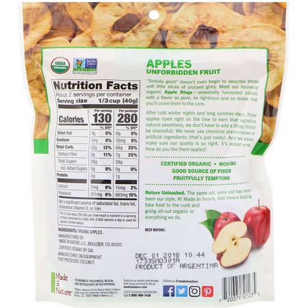 Made in Nature, Organic Dried Apple Rings, Hardcored Supersnacks, 3 oz (85 g):,جبات الخضر,ات الخفيفة, التفاح