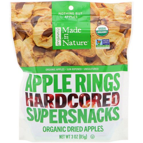 Made in Nature, Organic Dried Apple Rings, Hardcored Supersnacks, 3 oz (85 g) فوائد