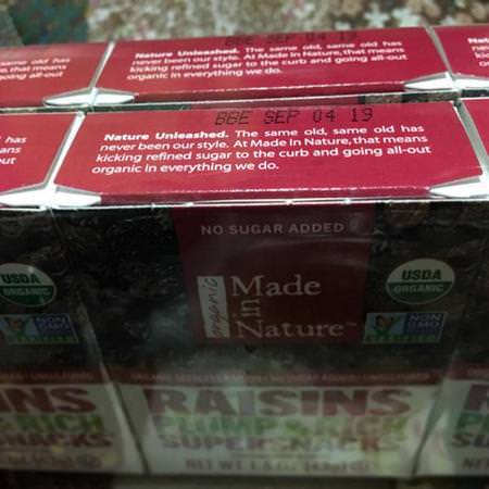 Made in Nature, Organic Dried Raisins, Plump & Rich Supersnacks, 6 Pack, 1.5 oz (42 g) Each