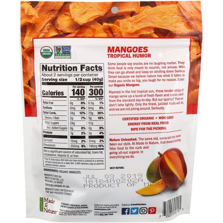 Made in Nature, Organic Dried Mangoes Sweet & Tangy Supersnacks, 3 oz (85 g):الخضر,ات الخفيفة, المانج,