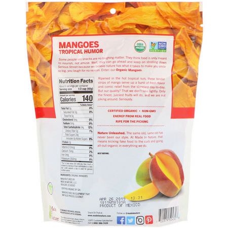 Made in Nature, Organic Dried Mangoes, Sweet & Tangy Supersnacks, 8 oz (227 g):,جبات الخضر,ات الخفيفة, المانج,