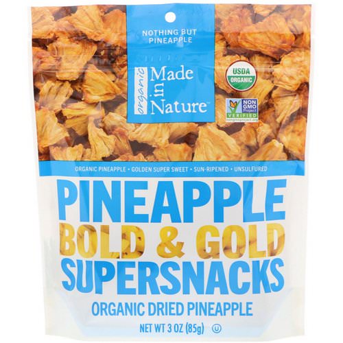 Made in Nature, Organic Dried Pineapple, Bold & Gold Supersnacks, 3 oz (85 g) فوائد