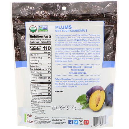 Made in Nature, Organic Dried Plums, Well Pruned Supersnacks, 6 oz (170 g):,جبات الخضر,ات الخفيفة, الخ,خ