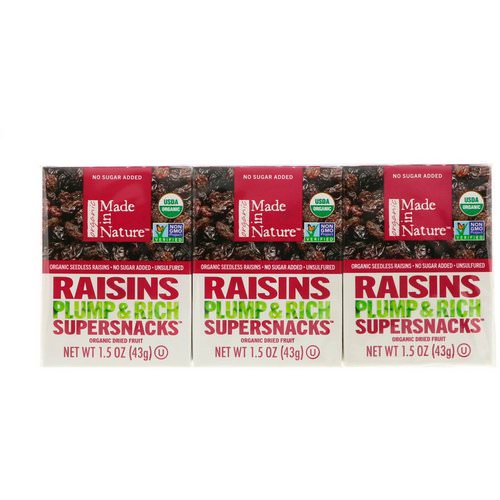 Made in Nature, Organic Dried Raisins, Plump & Rich Supersnacks, 6 Pack, 1.5 oz (42 g) Each فوائد