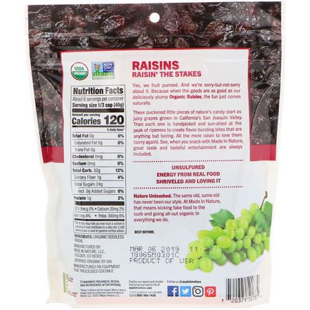 Made in Nature, Organic Dried Raisins, Plump & Rich Supersnacks, 9 oz (255 g):الخضر,ات الخفيفة, الزبيب