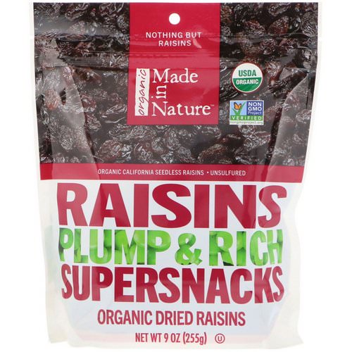 Made in Nature, Organic Dried Raisins, Plump & Rich Supersnacks, 9 oz (255 g) فوائد