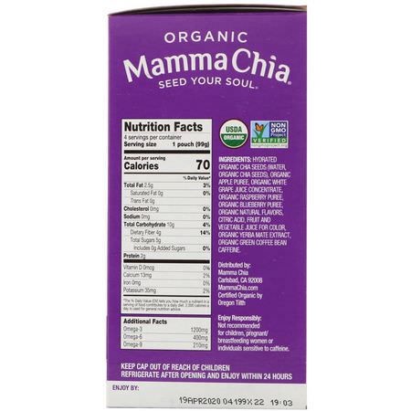 Mamma Chia, Organic Chia Energy Squeeze, Berry Burst, 4 Pouches, 3.5 oz (99 g) Each:ضغط الحقائب ,ال,جبات الخفيفة
