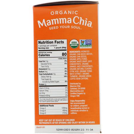 Mamma Chia, Organic Chia Energy Squeeze, Tangerine Twist, 4 Pouches, 3.5 oz (99 g) Each:ضغط الحقائب ,ال,جبات الخفيفة