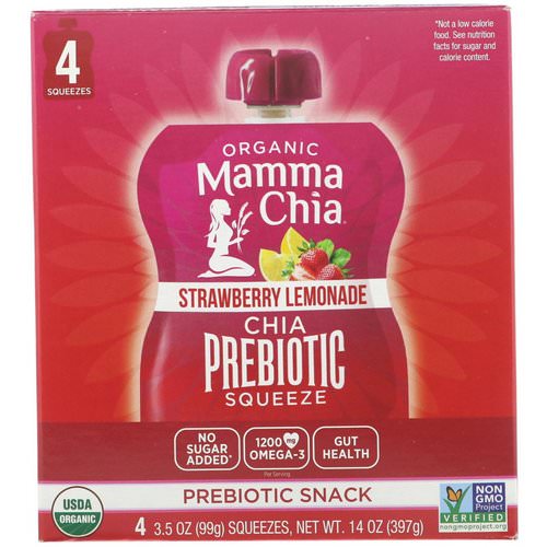 Mamma Chia, Organic Chia Prebiotic Squeeze, Strawberry Lemonade, 4 Pouches, 3.5 oz (99 g) Each فوائد