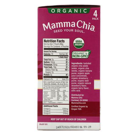 Mamma Chia, Organic Chia Squeeze, Vitality Snack, Strawberry Banana, 4 Squeezes, 3.5 oz (99 g) Each:ضغط الحقائب ,ال,جبات الخفيفة