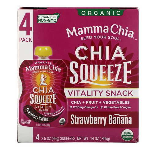Mamma Chia, Organic Chia Squeeze, Vitality Snack, Strawberry Banana, 4 Squeezes, 3.5 oz (99 g) Each فوائد