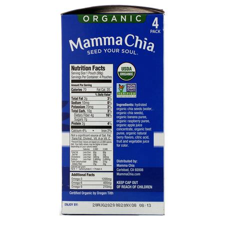 Mamma Chia, Organic Chia Squeeze, Vitality Snack, Wild Raspberry, 4 Squeezes, 3.5 oz (99 g) Each:ضغط الحقائب ,ال,جبات الخفيفة