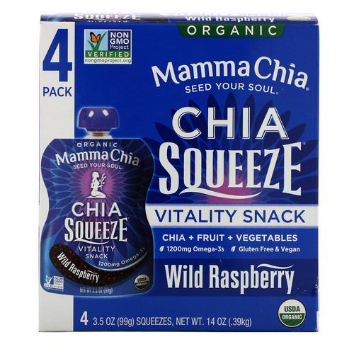 Mamma Chia, Organic Chia Squeeze, Vitality Snack, Wild Raspberry, 4 Squeezes, 3.5 oz (99 g) Each فوائد