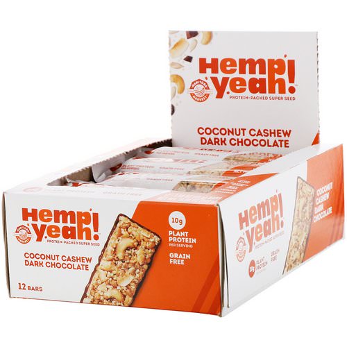 Manitoba Harvest, Hemp Yeah! Protein-Packed Super Seed Bar, Coconut Cashew Dark Chocolate, 12 Bars, 1.59 oz (45 g) Each فوائد